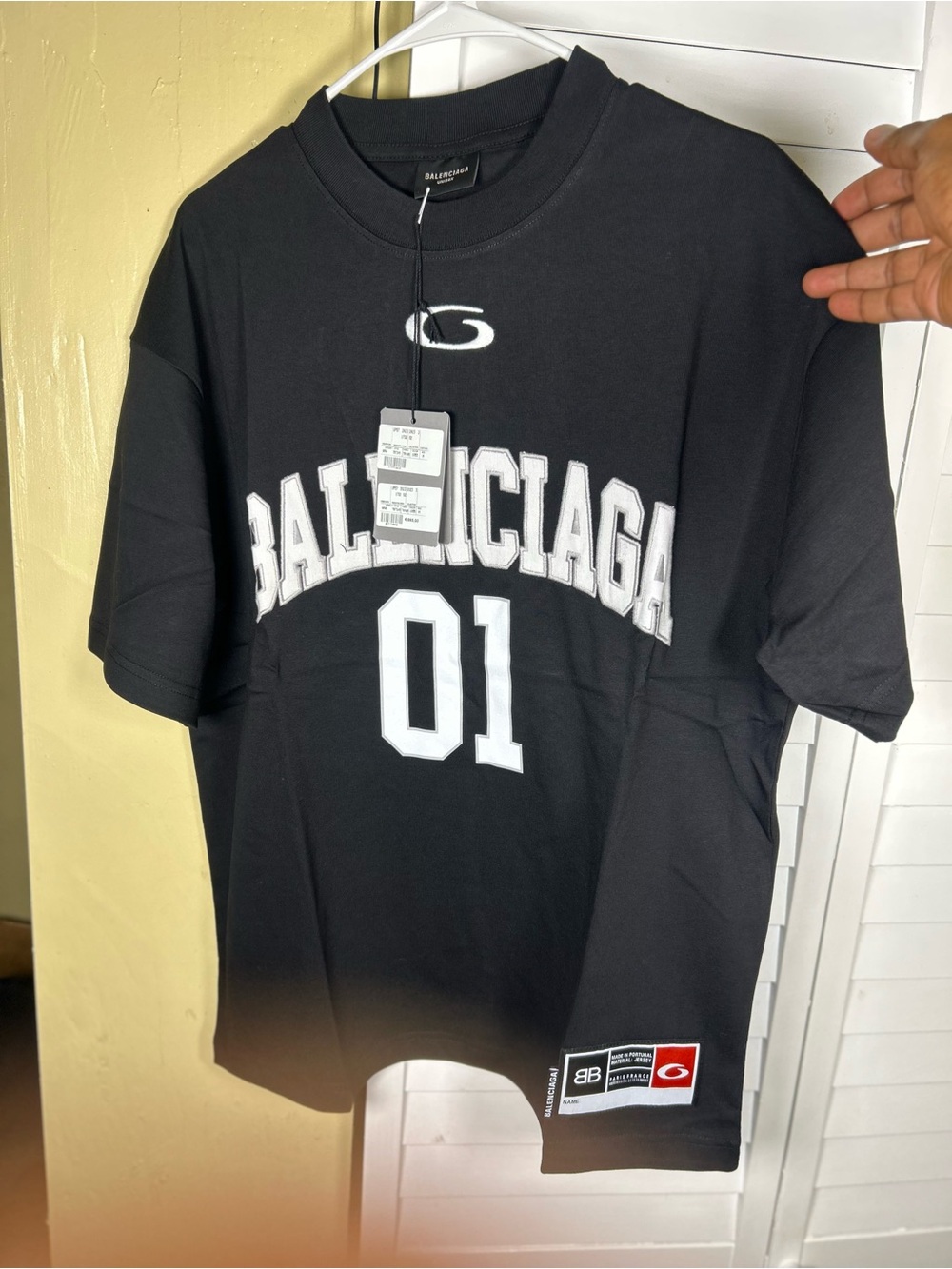 Balenciaga Black and White Arch Logo '01' Jersey Tee